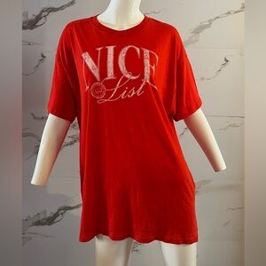 NWT aerie Red 'Nice List' Graphic Short Sleeve Oversized Boyfriend Fit Top